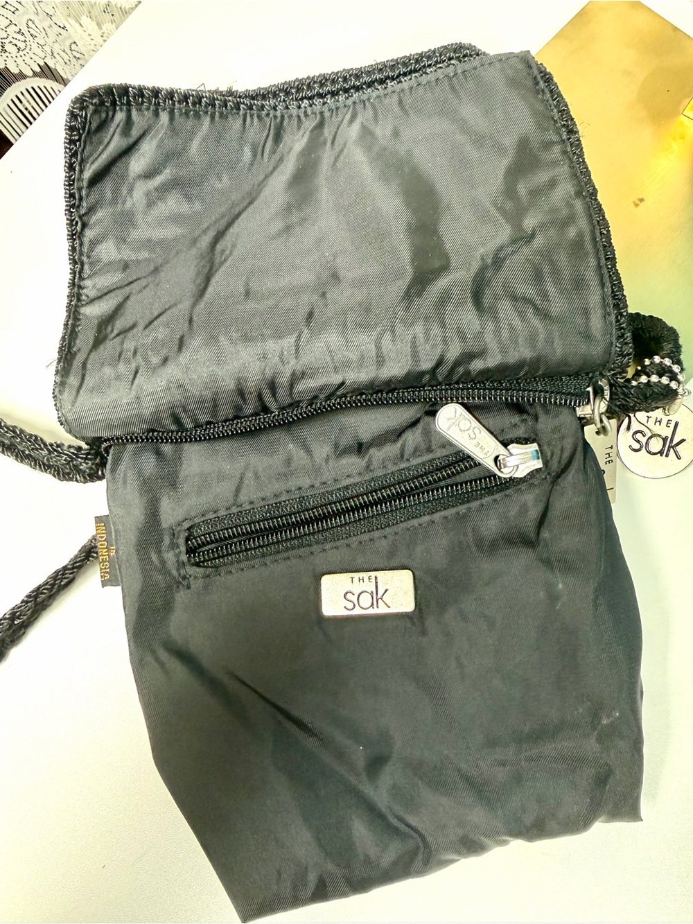 The Sak Black Crochet Crossbody Purse 6.5 in H x 6.5 in L 19.5 in shoulder drop - Picture 3 of 6